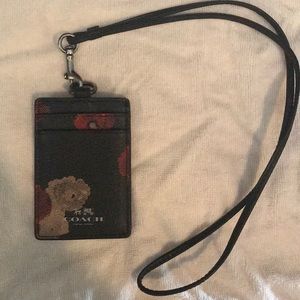black & floral accents COACH ID holder w/ lanyard